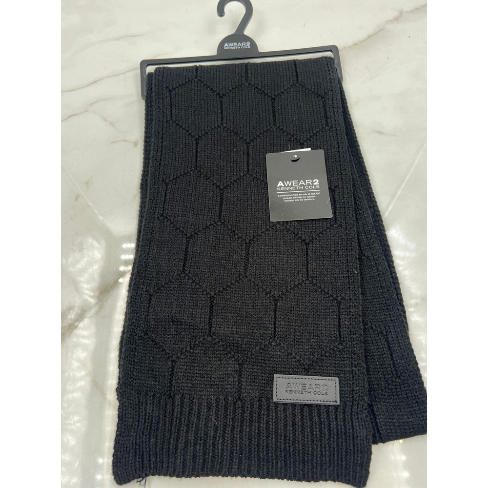 AWEAR2 Kenneth Cole Scarf Men's One Size Black Honeycomb Textured Knit NWT
